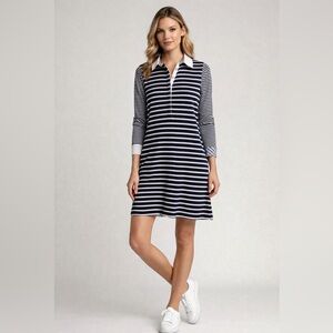 Aquascutum London Striped Dress w/gingham cuffs. Nautical preppy